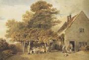 Edmund Dorrell Figures outside a roadside inn (mk47) oil on canvas